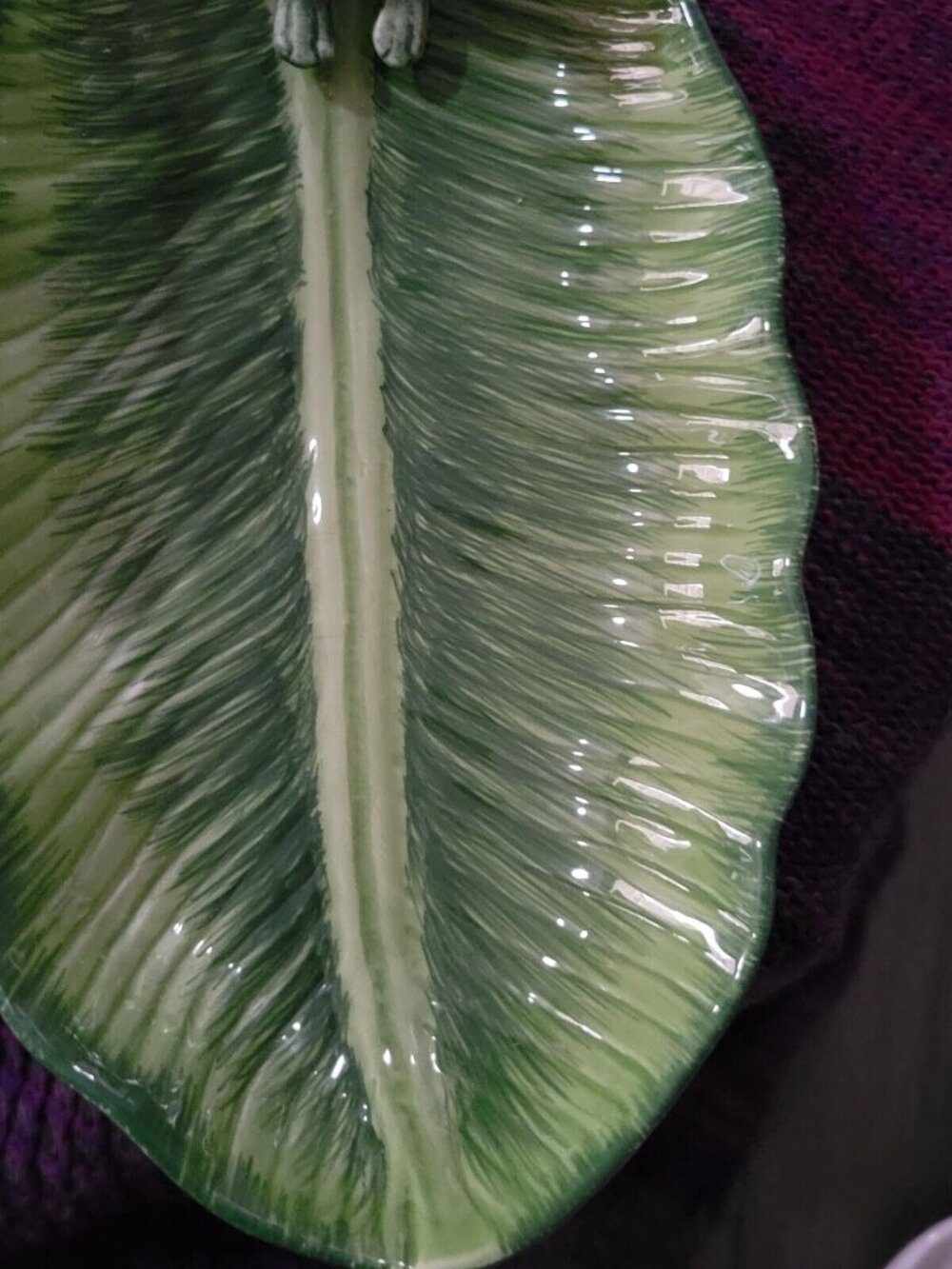 Lotus 2000 Green Ceramic Palm Banana Leaf Removable Frog Dish Tray Decor 10x5in - Picture 3 of 7